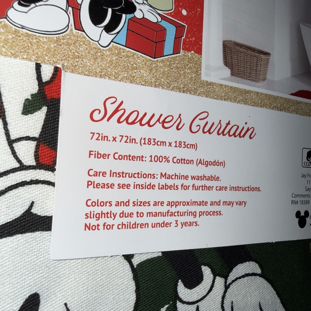 Disney Christmas Mickey & Minnie Mouse Fabric Shower Curtain 72x72 New - Picture 5 of 5